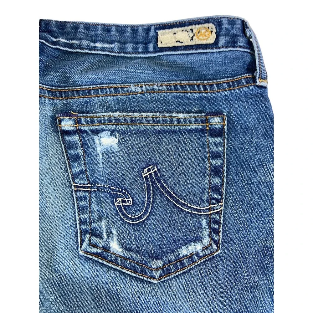 AG Adriano Goldschmied Woman's‎ Medium Wash Distressed Capri Raw Hem Size 29R